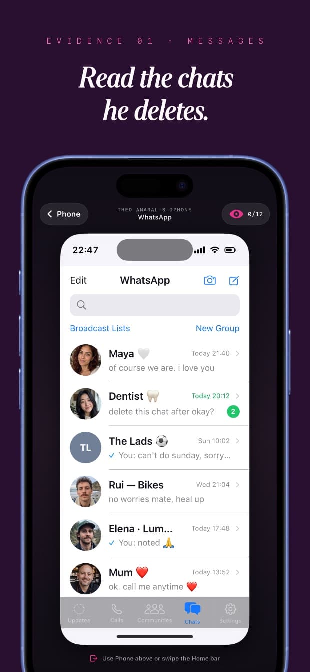 A fictional chat thread with timestamped messages