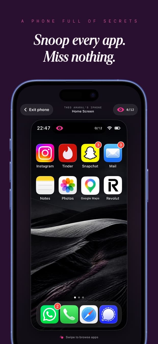 The cloned fictional phone home screen